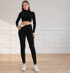 Thermo-Leggings Damen Fleece in Schwarz, Frontansicht mit Fleece-Innenfutter