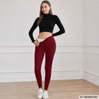 Thermo-Leggings Damen Fleece in Weinrot, Frontansicht mit Fleece-Innenfutter