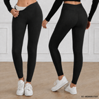 Thermo-Leggings Damen Fleece in Schwarz, Front- und Rückansicht