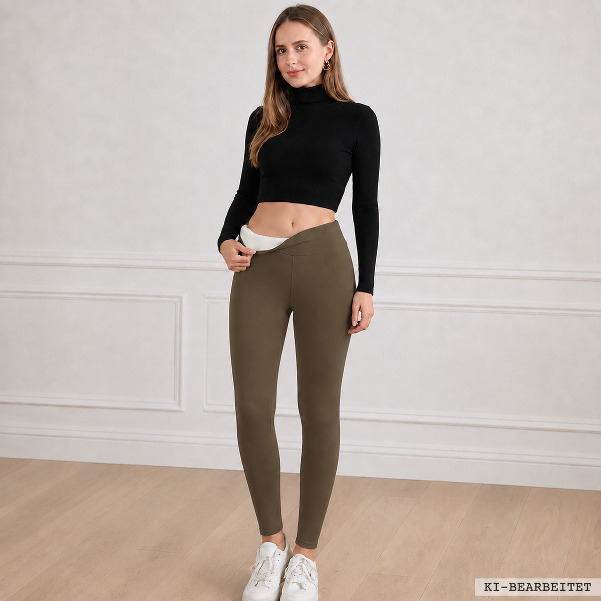 Thermo-Leggings Damen Fleece in Kaffeebraun, Frontansicht