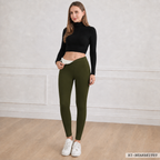 Thermo-Leggings Damen Fleece in Grün, Frontansicht