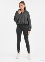 Fleece-Sweatshirt Damen Half-Zip in Grau, Frontansicht