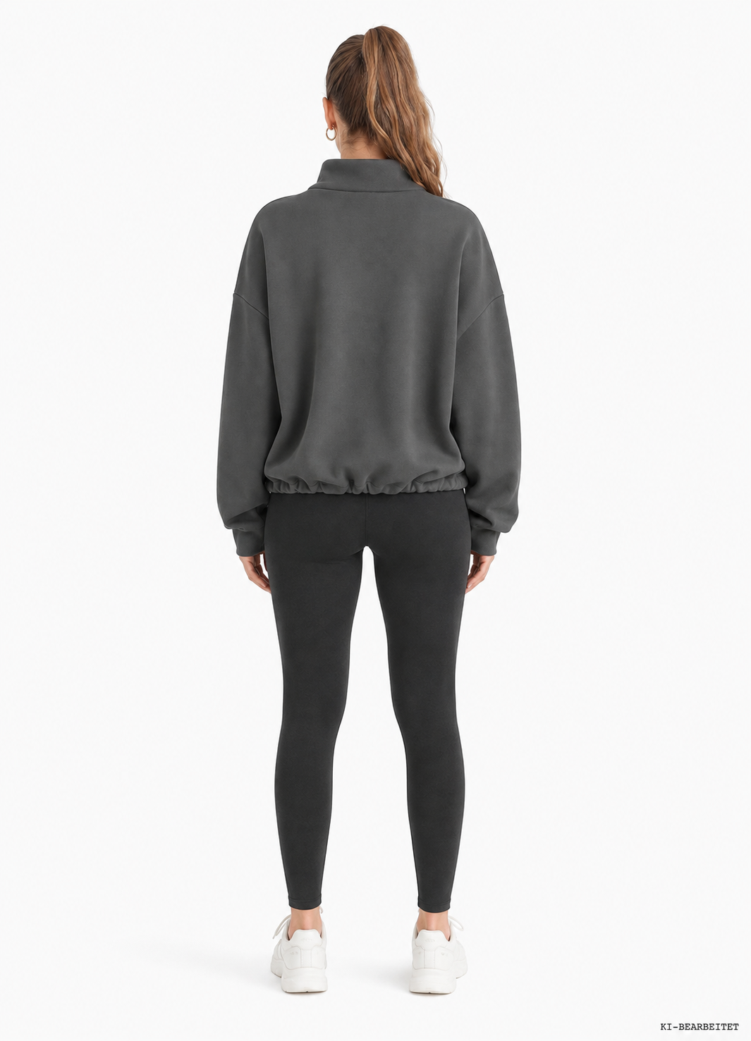 Fleece-Sweatshirt Damen Half-Zip in Grau, Rückansicht