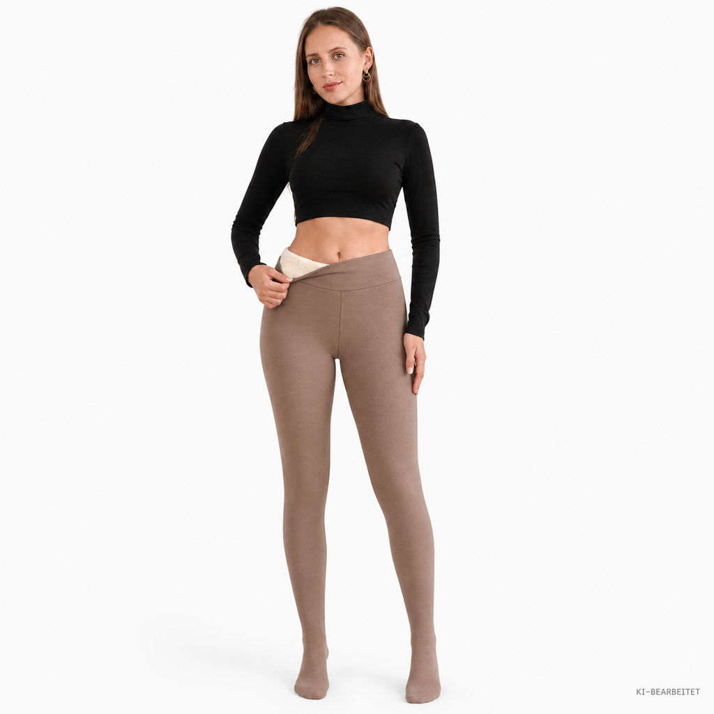 Thermo-Strumpfhose Damen Fleece nahtlos in Hellbraun