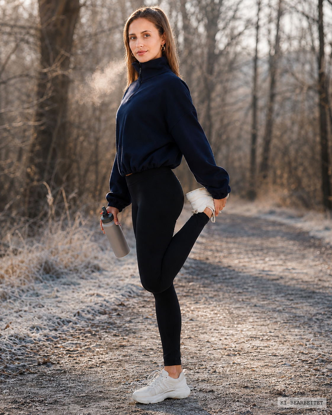 Fleece-Sweatshirt Damen beim aktiven Dehnen im Freien