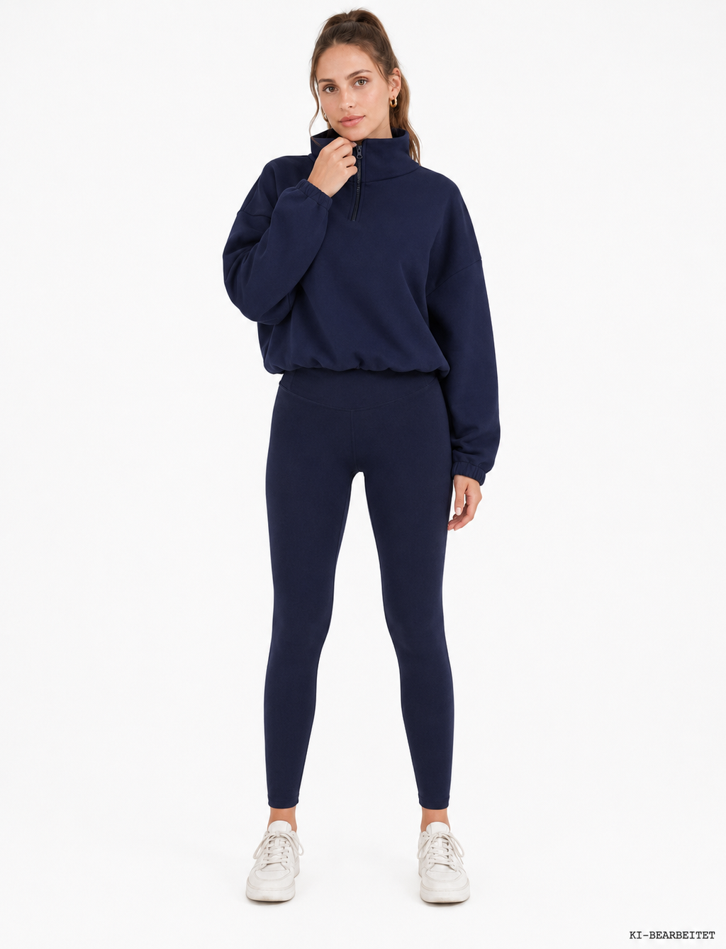 Fleece-Sweatshirt Damen Half-Zip in Navy, Frontansicht