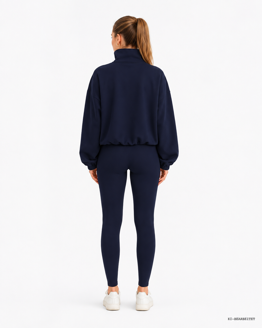 Fleece-Sweatshirt Damen Half-Zip in Navy, Rückansicht