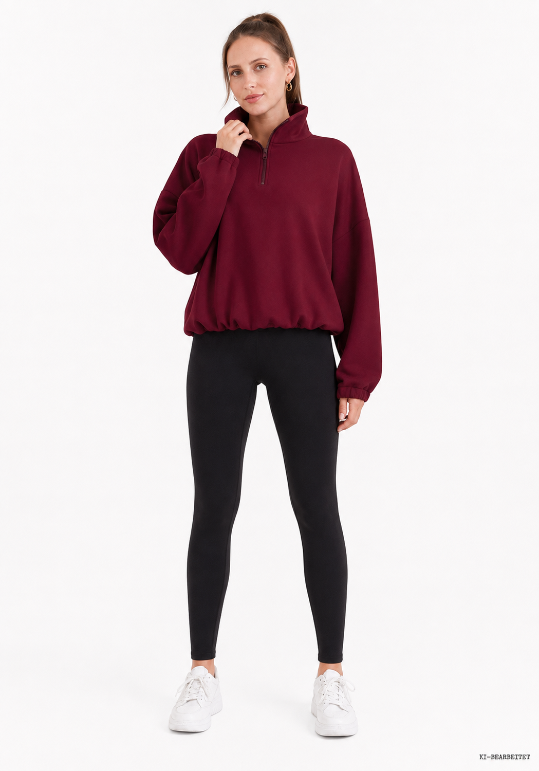 Fleece-Sweatshirt Damen Half-Zip in Rot, Frontansicht