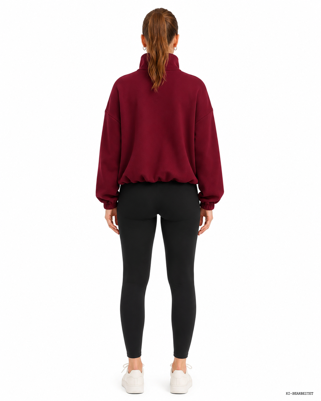 Fleece-Sweatshirt Damen Half-Zip in Rot, Rückansicht