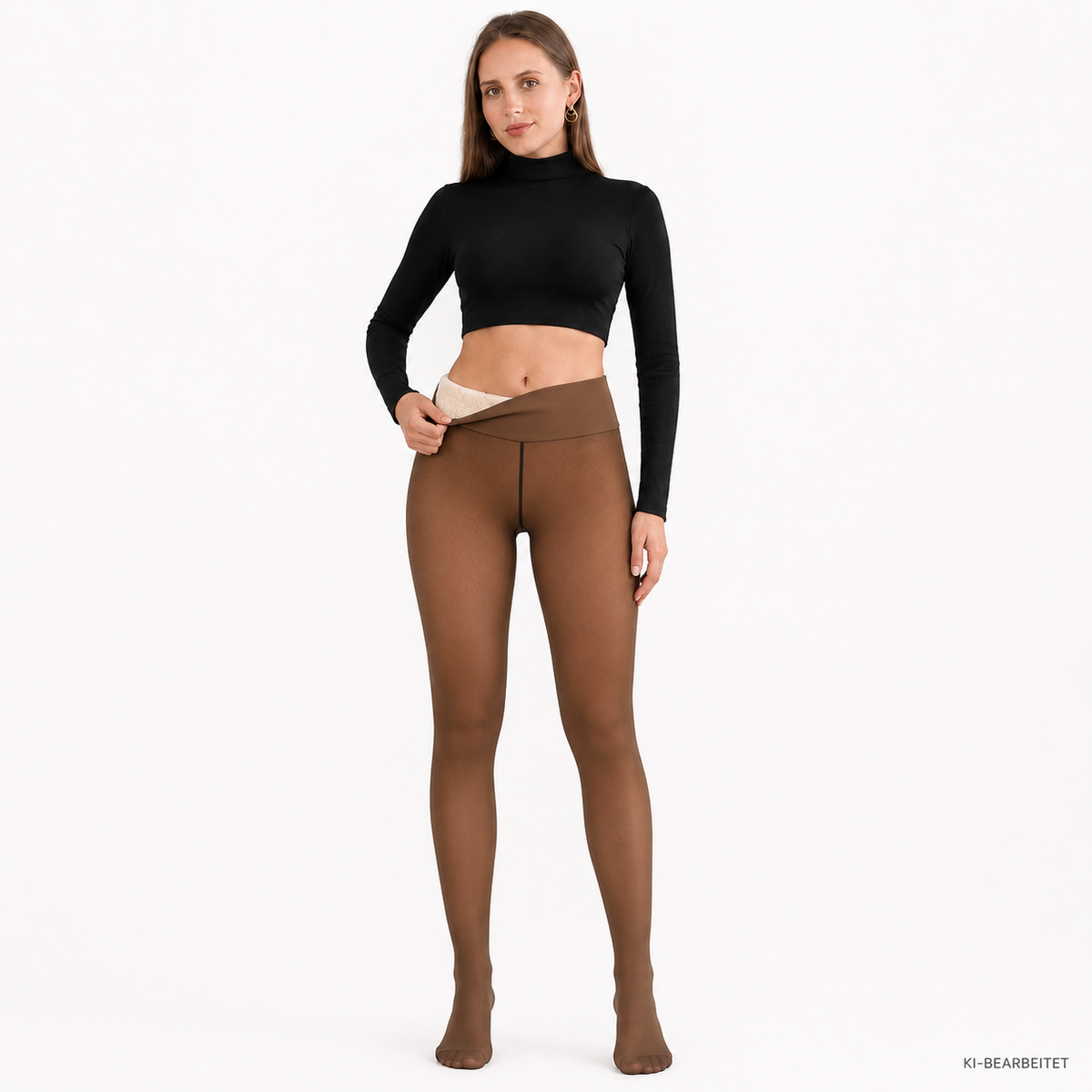 Thermo-Strumpfhose Damen Fleece nahtlos in Sandbraun